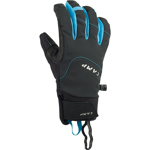 カフとリストリーシュが付いた黒と青のCAMP G-Tech Evoグローブ