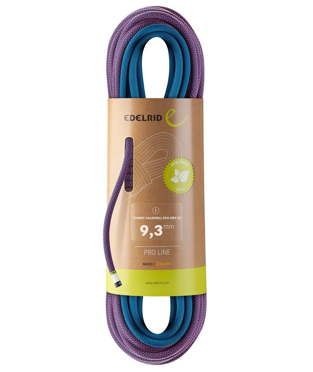 パッケージ付きのEdelrid Tommy Caldwell Eco Dry CT 9.3ロープ。