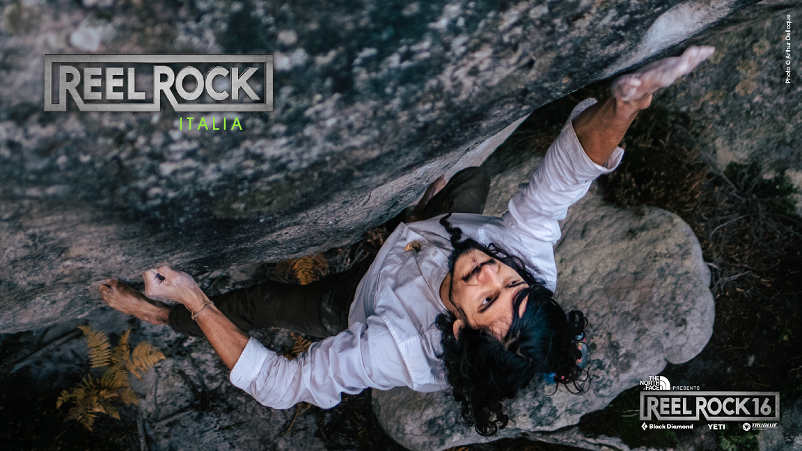 岩を登るクライマーを描いたReel Rock ItaliaとReel Rock 16のポスター