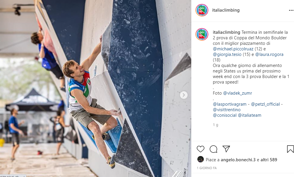 Salt Lake Cityでのイタリア選手の順位を伝えるFASIのInstagram投稿のイタリア語の画面。写真クレジットは@vladek_zumr