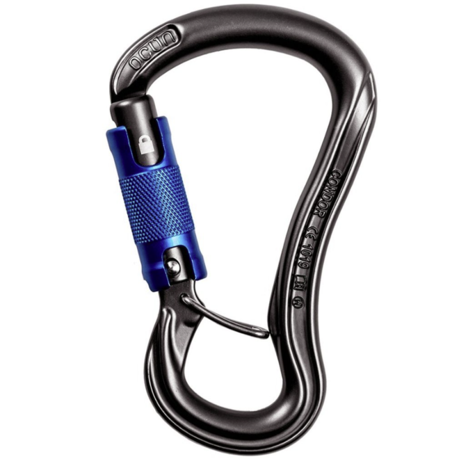 Petzl Neox アシストロック付きビレイデバイスとクライミングカラビナ