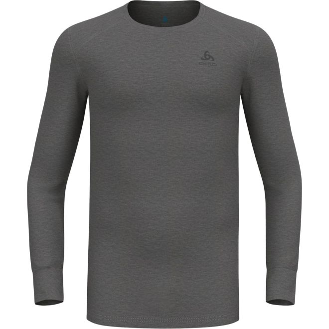 Odlo Warm Top L/S Crew Neck 男性用長袖レイヤートップ-M-スチールグレー・メランジェ