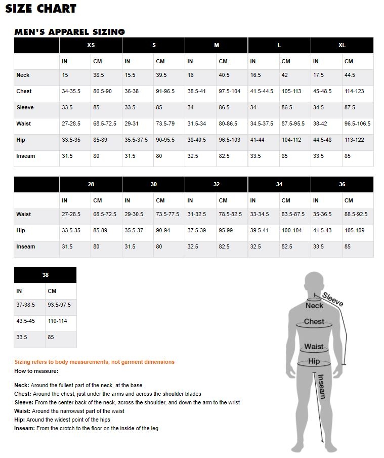 Size chart men