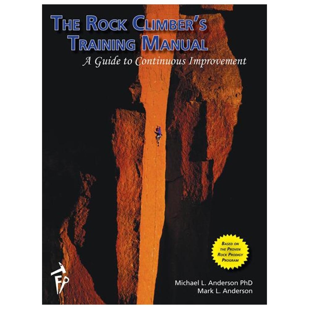 the rock climber training manual The Rock Climber’s Training Manualの表紙。オレンジ色の岩壁を登る人物の写真が使われている
