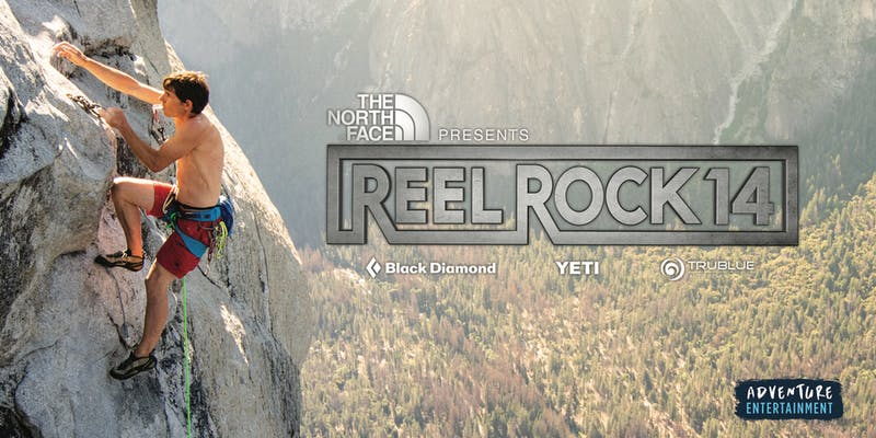 reelrock tour 森林の上の岩壁を登る人物が写ったREEL ROCK 14のポスター